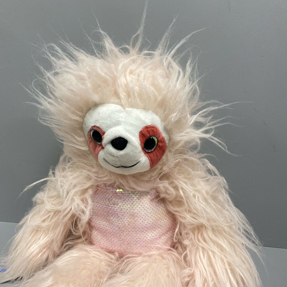 Hobby Lobby Pink Furry Sloth Stuffed Plush 18" Sequin belly. - Picture 3 of 7